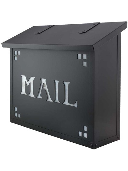 Pasadena Large Solid-Brass Mailbox with MAIL Stencil and Decorative Glass in Textured Black/Wispy White Glass.